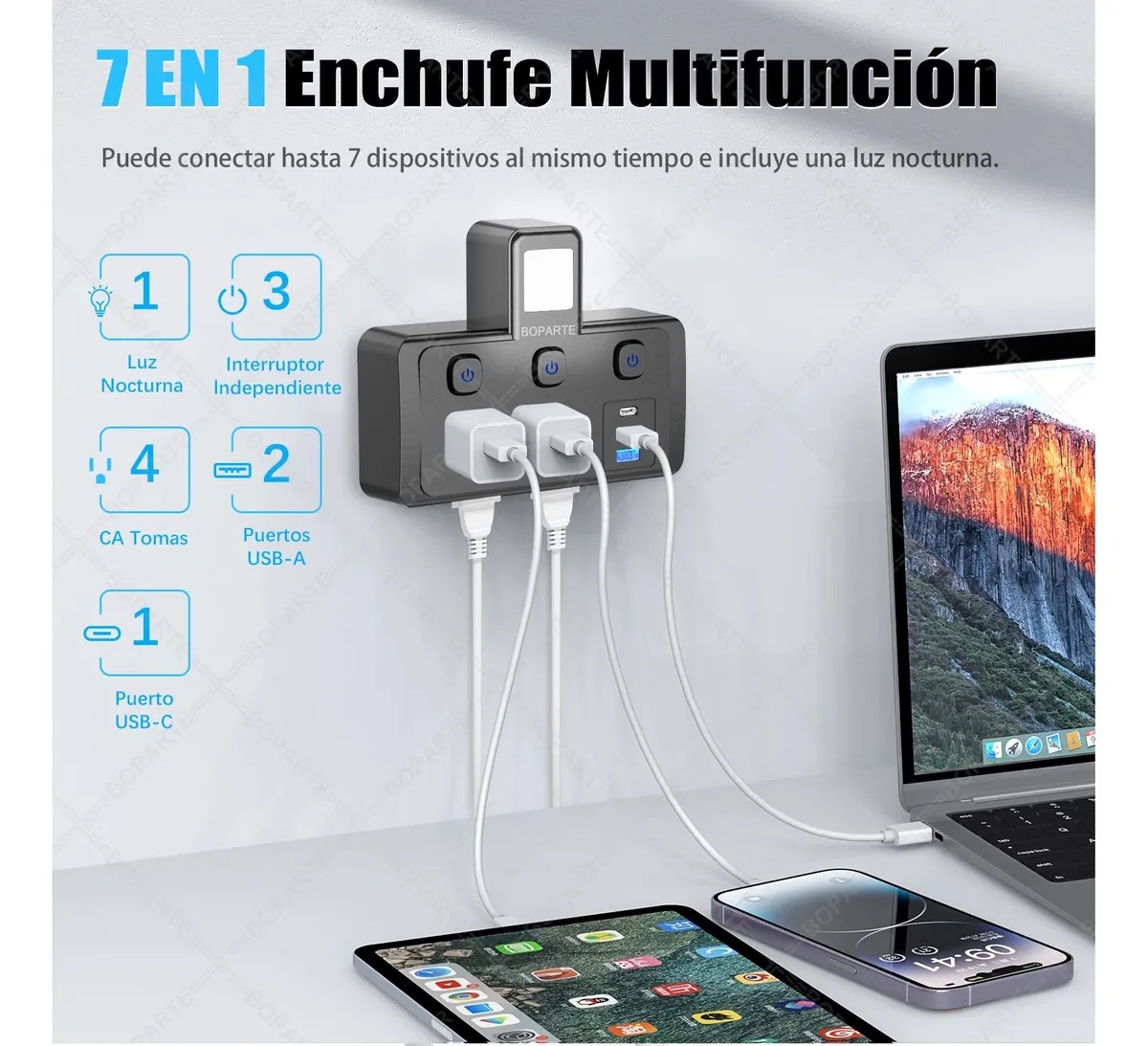 Multicontactos Usb, Interruptor Independiente Y Luz Nocturna